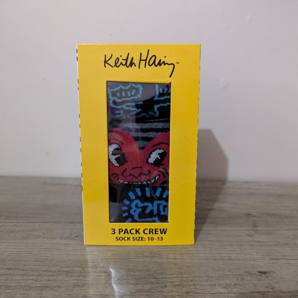 Keith Haring Crew Sock 3 Pack Gift Box Set Sock Size 10-13 Men New!